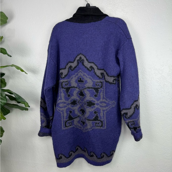 Vintage 60s Wool Pendleton Purple Black Drape Open Cardigan - Picture 8 of 10